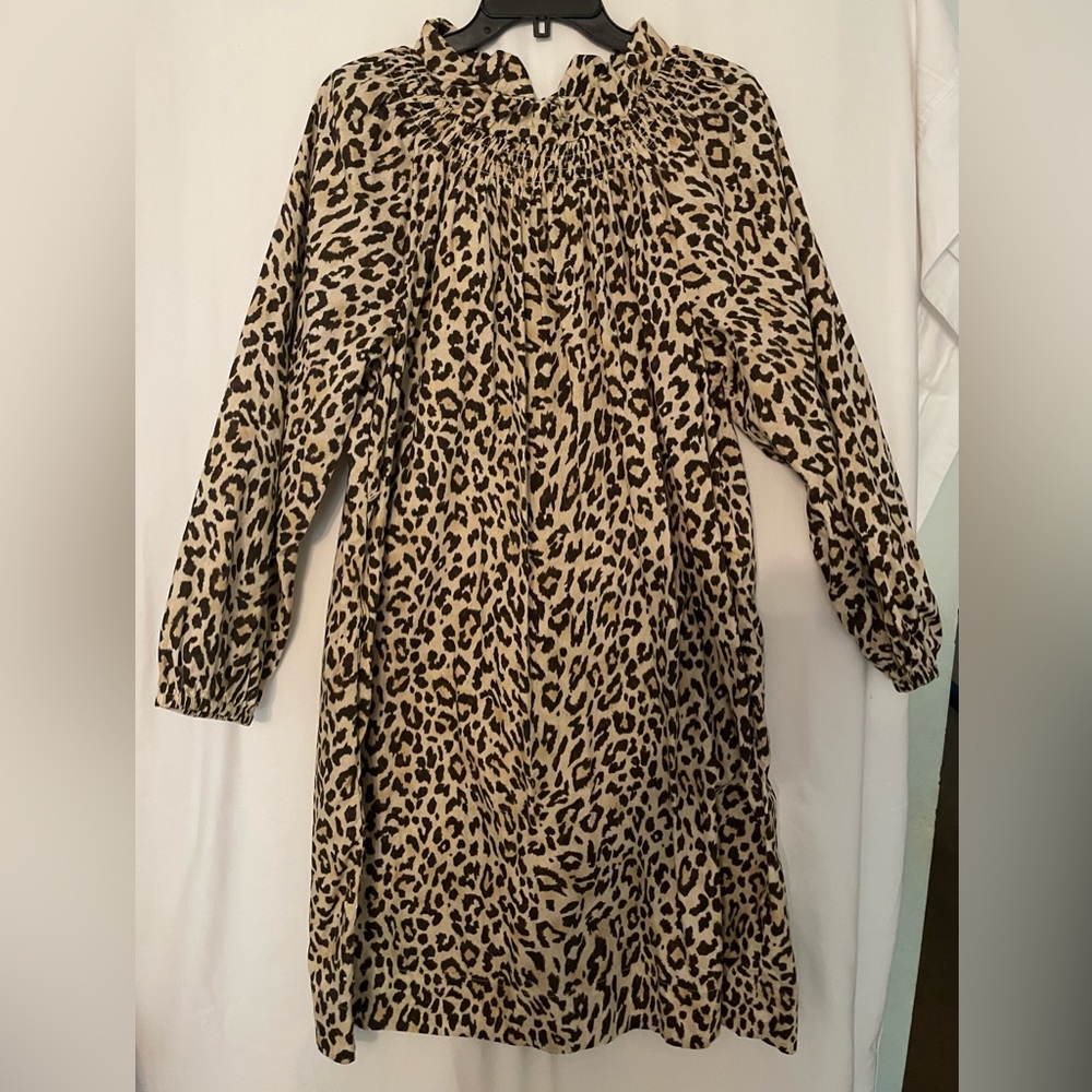 J Crew Leopard Print Ruffle Neck Slight A Line Shift Dress Size 12T